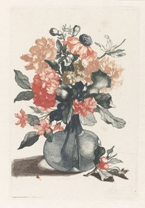 Fünf Drucke von Blumen in Glasvasen