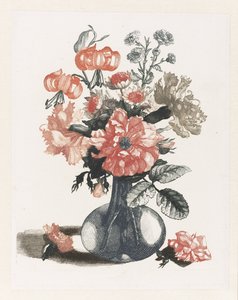 Fünf Drucke von Blumen in Glasvasen