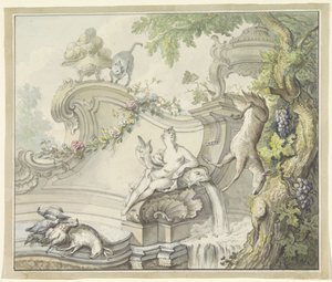 Brunnen mit Frau und Jagdbeute