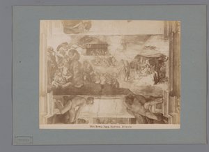 Fotoreproduktion des Freskos Die Sintflut von Michelangelo in der Sixtinischen Kapelle