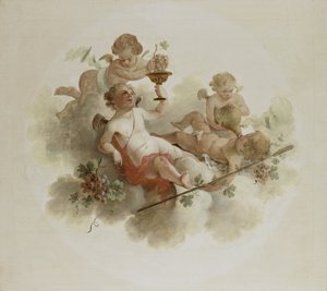 Vier Putti mit Trauben