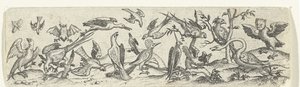 Fries mit Vögeln, darunter Gans und Fledermaus