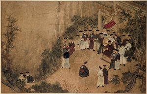 General Shi Lang mit einer Gesellschaft von Würdenträgern an einem Brunnen am Meer von Anonymous