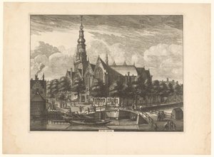 Ansicht der Oude Kerk in Amsterdam von der Oudezijds Voorburgwal