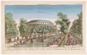 Ansicht des Kanals und des chinesischen Pavillons im Ranelagh Gardens in London mit einem Maskenball von Anonymous