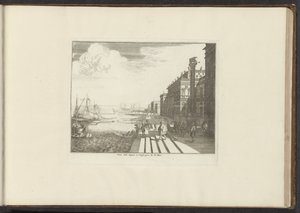 Ansicht einer Uferpromenade in Venedig mit dem Löwen von San Marco auf einer Säule
