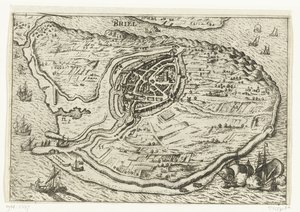 Karte der Insel Voorne und Grundriss von Brielle, 1572 von Anonymous