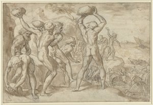 Laestrygonen zerschmettern die Flotte des Odysseus mit schweren Steinen von Anonymous