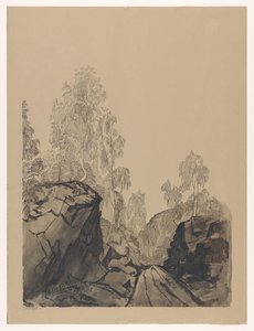 Landschaft mit Bäumen und Felsen von Anonymous