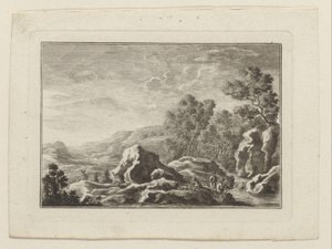 Landschaft mit drei Männern an einem Bach