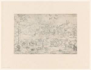 Landschaft mit Falkenjagd auf Reiher
