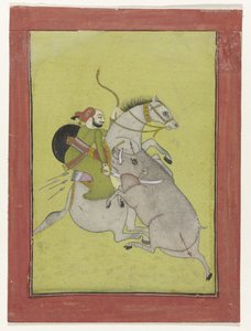 Maharao Umed Singh von Bundi, ein Wildschwein tötend