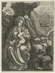Maria mit Kind in einer felsigen Landschaft von Anonymous