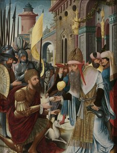 Begegnung von Abraham und Melchisedek (Innenseite, linker Flügel eines Triptychons)