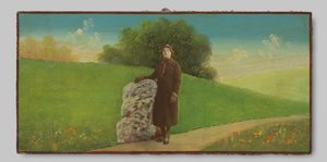 Porträt einer unbekannten Frau in einer gemalten Landschaft