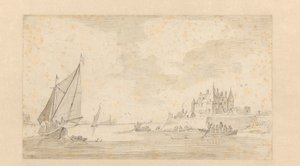 Flusslandschaft mit Schloss (Loevestein?)