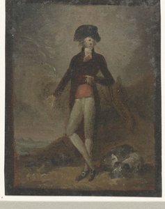 Stehender Mann mit Hund zu seinen Füßen