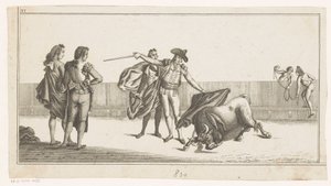 Stier gestochen von einem Matador (Sammlung der wichtigsten Manöver beim Stierkampf) von Anonymous