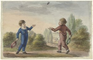 Zwei Jungen spielen Badminton