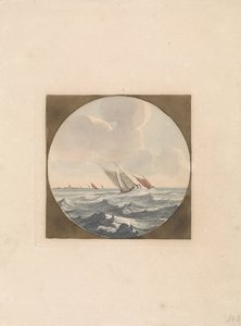 Zwei Segelschiffe auf See und eine Stadt an der Küste (Schiffe auf See, Serie B)