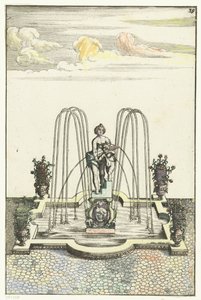 Quadratisches Becken mit halbrunden Ausstülpungen (Architectura Curiosa Nova) von Anonymous