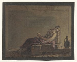Frau, auf ihrem Bett in einer Zelle sitzend