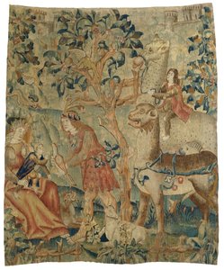 Wildemannen en dieren in een landschap (fragment)