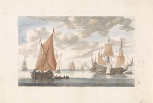 Meeresansicht mit Fregatte und Segelschiffen