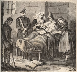Eine Hochzeit im Rochefort-Bagne im 19. Jahrhundert. Gravur in „Histoire des bagnes depuis leur création à nos jours“ (1877) von Pierre Zaccone (1817-1895). Private Sammlung. von Anonymous Anonymous