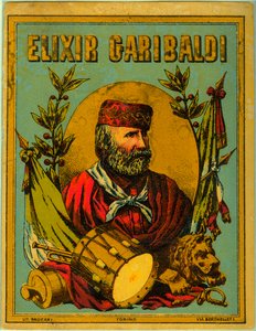 Werbung für Elixir Garibaldi, mit Porträt des italienischen Patrioten