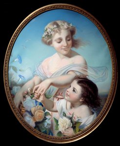 Allegorie des Sommers Eine Mutter und ihre Enkelin halten Blumensträuße. Anonymes Gemälde. 18. Jahrhundert Rouen, Musée des Beaux Arts