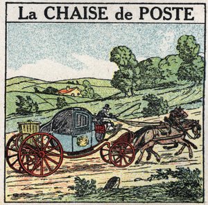 Tierzugkraft: der Poststuhl. Anonyme Illustration von 1925. Private Sammlung.