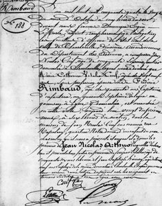 Geburtsurkunde von Arthur Rimbaud (1854-1891), französischer Dichter Charleville, Musée Rimbaud. von Anonymous Anonymous