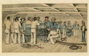 Britische Marinekanoniere auf dem Geschützdeck