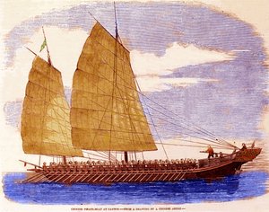 Chinesische Piraten-Dschunke aus Kanton, frühes 19. Jahrhundert