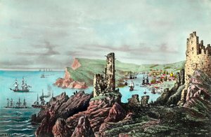 Krimkrieg: Blick auf den Hafen von Balaklava auf der Krim. Gravur um 1854-1855. Private Sammlung