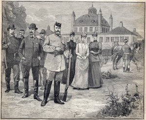 Auf der Jagd: Zar Nikolaus II. von Russland (1868-1918) in Fredensborg, Dänemark. Gravur in Le Petit Parisien 1893