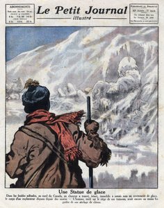 Entdeckung des Körpers eines Entdeckers im Eis von Kanada, der seit Jahren verschwunden war. Illustration aus „Le petit journal“ vom 11.12.1921. Private Sammlung