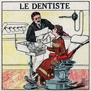 Elektrische Werkzeuge: der Zahnarzt. Anonyme Illustration von 1925. Private Sammlung. von Anonymous Anonymous
