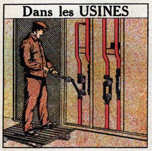 Elektrische Leitungen: Rohrleitungen in Anlagen. Anonyme Illustration von 1925. Private Sammlung.