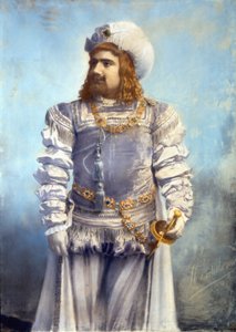 Enrico Caruso (1873-1921), italienischer Tenor in der Rolle des Faust in „Mephistopheles“ von Arrigo Boito. Handkoloriertes Foto. Rom.
