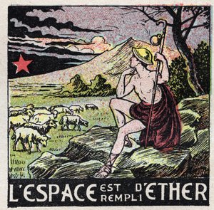 Äther (Material): der Raum ist mit Äther gefüllt. Ein Hirte aus der Antike betrachtet den Himmel. Anonyme Illustration von 1925. Private Sammlung.