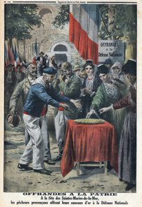 Erster Weltkrieg 1914-1918 (Krieg 14-18). Beim Fest der Heiligen Marien von der Meer (Saintes-Maries-de-la-Mer) boten die Seeleute der Nation die Goldringe an, um Hilfe für die nationale Verteidigung zu finanzieren. In „Le Petite Journal“, am 12.11.1916. P