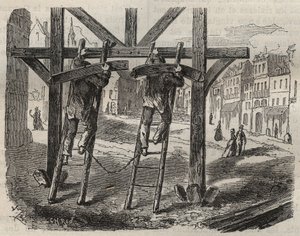 Sträflingszimmerleute im Toulon-Bagne im 19. Jahrhundert. Gravur in „Histoire des bagnes depuis leur création à nos jours“ (1877) von Pierre Zaccone (1817-1895). Private Sammlung. von Anonymous Anonymous