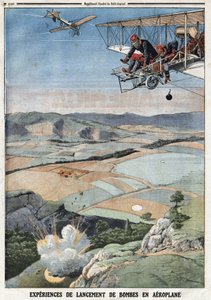 Französische Armee: „Erfahrungen mit dem Abwurf von Bomben aus Flugzeugen“. Gravur in „Le Petit Journal“, am 14.04.1912. Private Sammlung. von Anonymous Anonymous