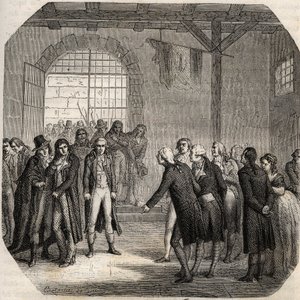 Französische Revolution - Die Hébertisten - Les Hébertistes à la Conciergerie in Paris am 23. März 1794 - Gravur in „Histoire des Girondins“ von Alphonse de Lamartine (1790-1869) 1865-1866 - Private Sammlung von Anonymous Anonymous