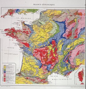 Geografische Karte: Geologisches Frankreich - Atlas der 1950er Jahre.