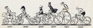 Geschichte des Fahrrads: verschiedene Modelle von 1700 bis 1928. Gravur in „Le petit journal illustrious“ von Anonymous Anonymous