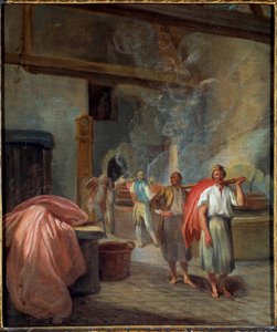 Innenraum einer Färberei bei Les Gobelins Anonymes Gemälde. 1760. Dim 0,37 x 0,30 m Paris, Musée Carnavalet