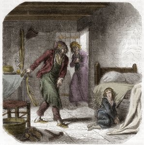 Louis XVII (1785-1795) im Tempel, mit seinem Gefängniswärter, dem Schuhmacher Antoine Simon - Gravur in „Histoire des Girondins“ von Alphonse de Lamartine (1790-1869) 1865-1866 - Private Sammlung von Anonymous Anonymous